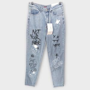 NEW With TAGS - Womens Gemma Rae High Rise Mom Graffiti Blue Jean Size 7